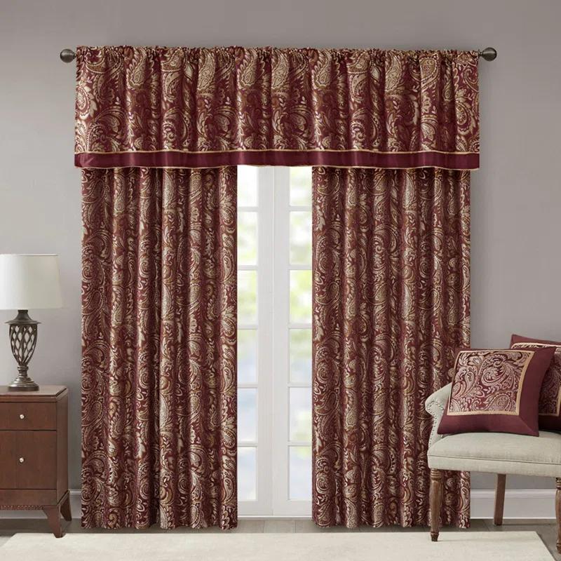 Burgundy Faux Silk Light-Filtering Rod Pocket Curtain Panel Pair