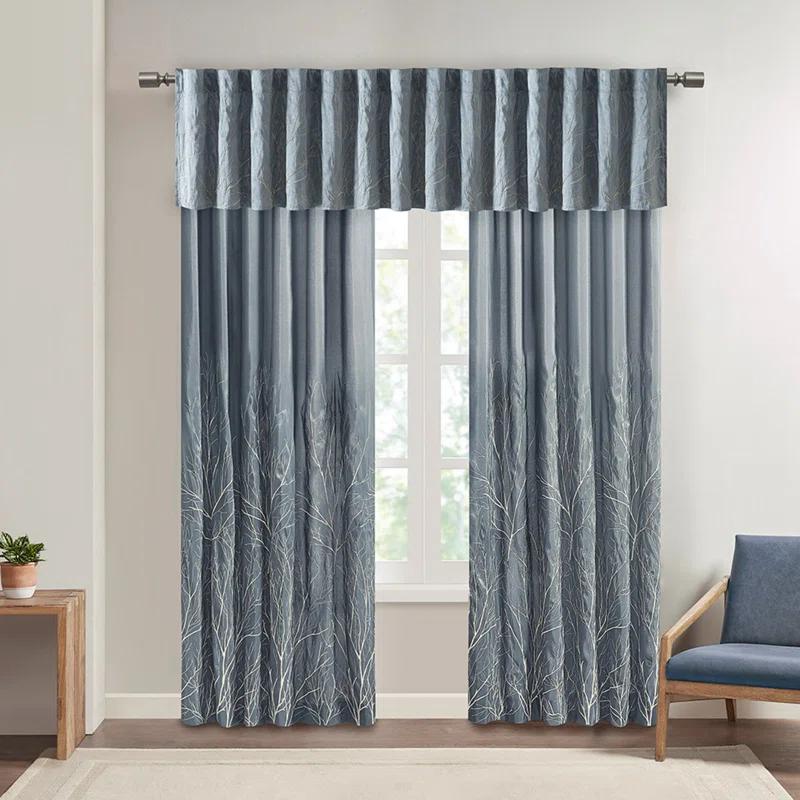 Andora Embroidered Branch Rod Pocket Single Curtain Panel