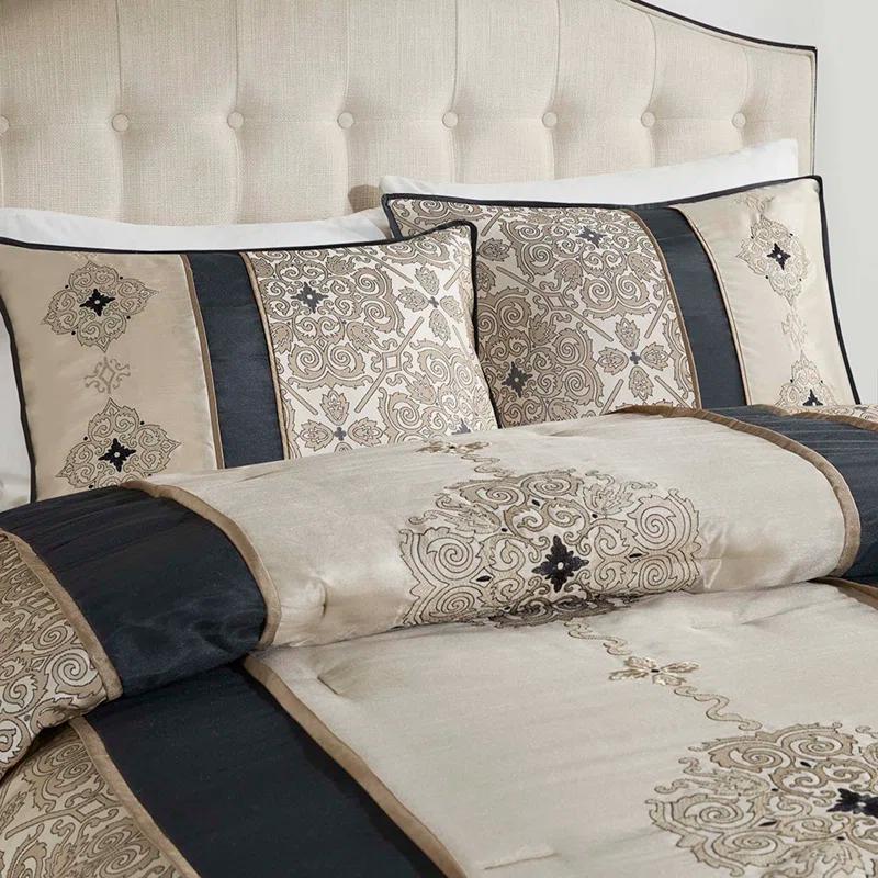 Madison Park Donovan 7 Piece Jacquard Comforter Set with Throw Pillows