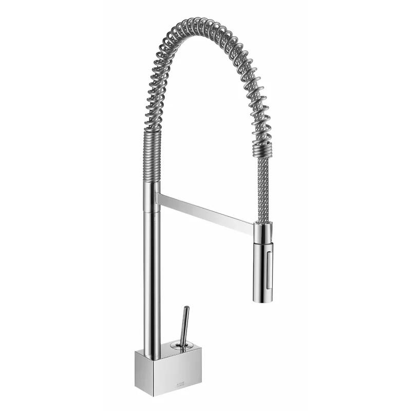 25'' Steel Optik Industrial Kitchen Faucet with Pull-out Spray