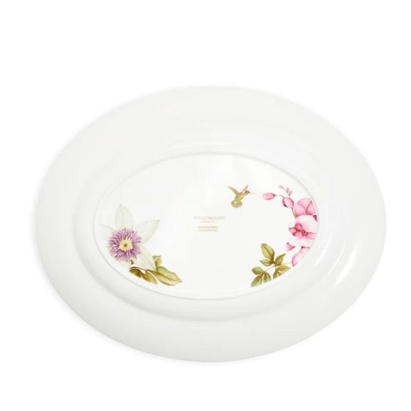 Hummingbird Floral Ceramic Oval Platter with Gold Accent