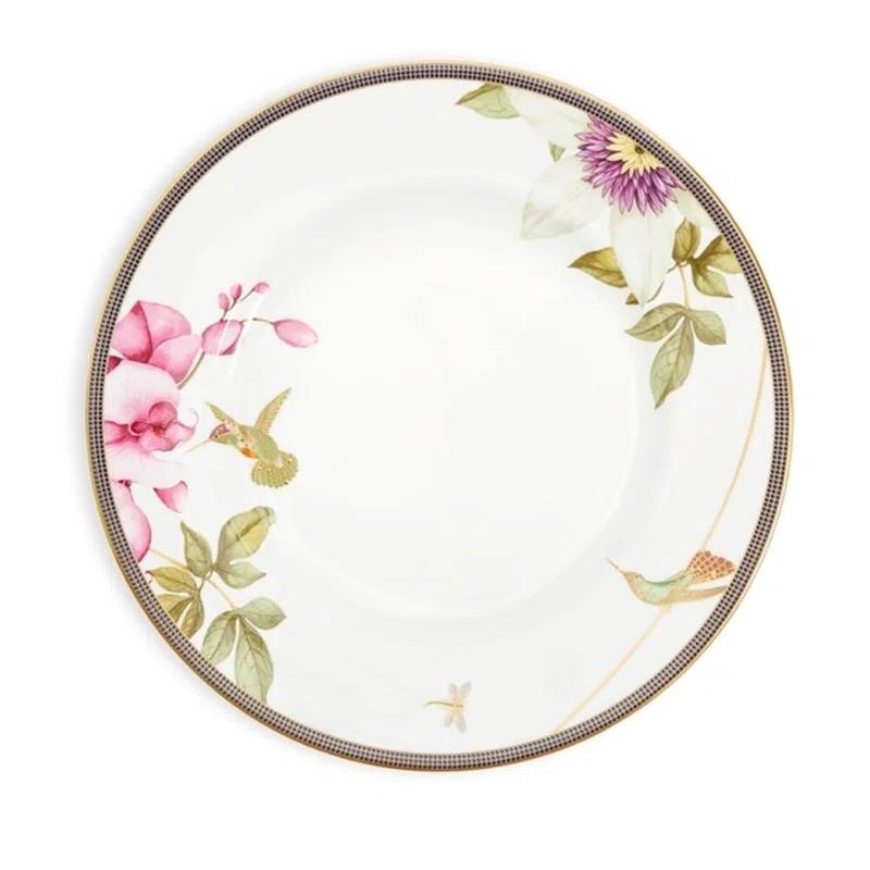 Hand-Painted Porcelain Hummingbird Dinner Plate with Gold Trim