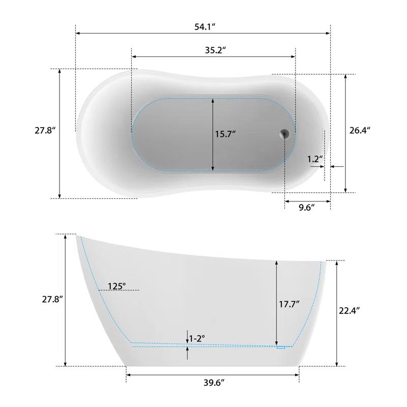 54" X 28" Freestanding Soaking Acrylic Bathtub