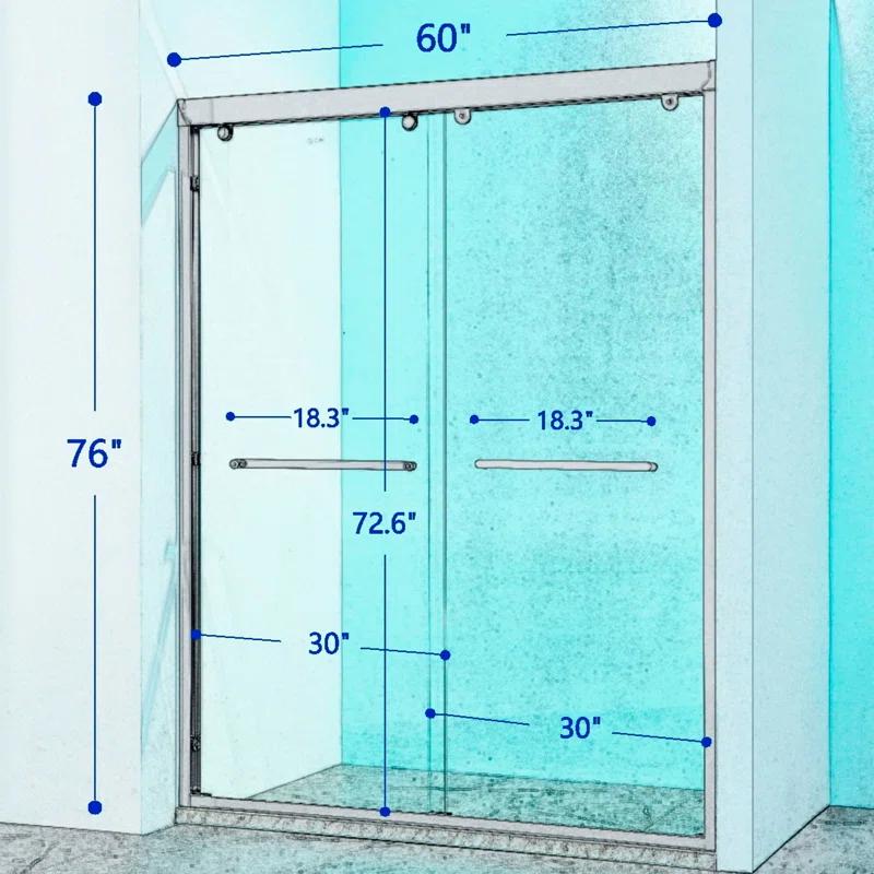56-60"W X 76"H Double Sliding Shower Door, Aluminium Alloy Frame In Chrome, 5/16" (8Mm) Thick SGCC Tempered Clear Glass.