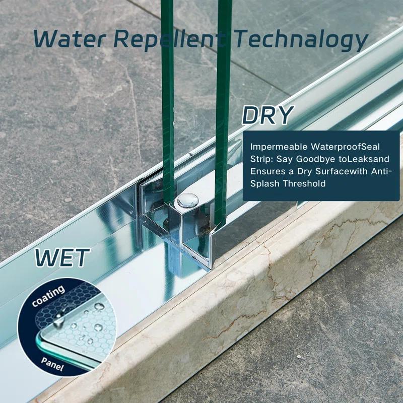 56-60"W X 76"H Double Sliding Shower Door, Aluminium Alloy Frame In Chrome, 5/16" (8Mm) Thick SGCC Tempered Clear Glass.