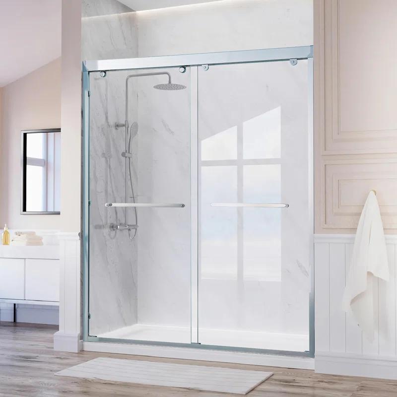 56-60"W X 76"H Double Sliding Shower Door, Aluminium Alloy Frame In Chrome, 5/16" (8Mm) Thick SGCC Tempered Clear Glass.