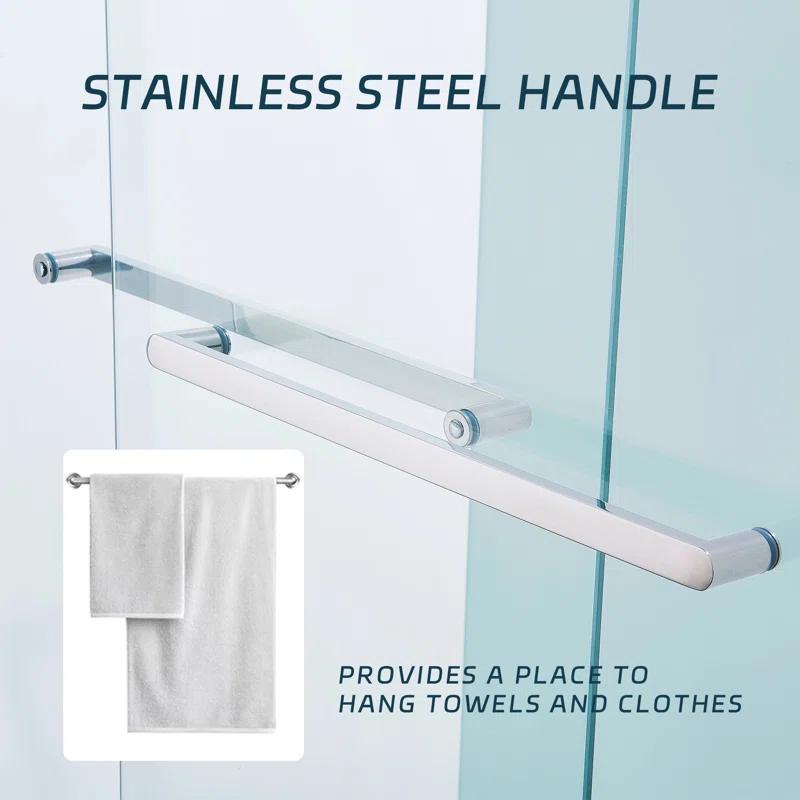 56-60"W X 76"H Double Sliding Shower Door, Aluminium Alloy Frame In Chrome, 5/16" (8Mm) Thick SGCC Tempered Clear Glass.