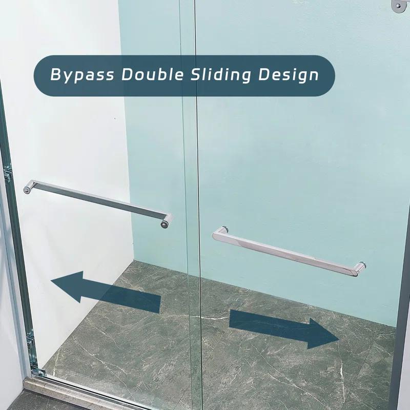 56-60"W X 76"H Double Sliding Shower Door, Aluminium Alloy Frame In Chrome, 5/16" (8Mm) Thick SGCC Tempered Clear Glass.