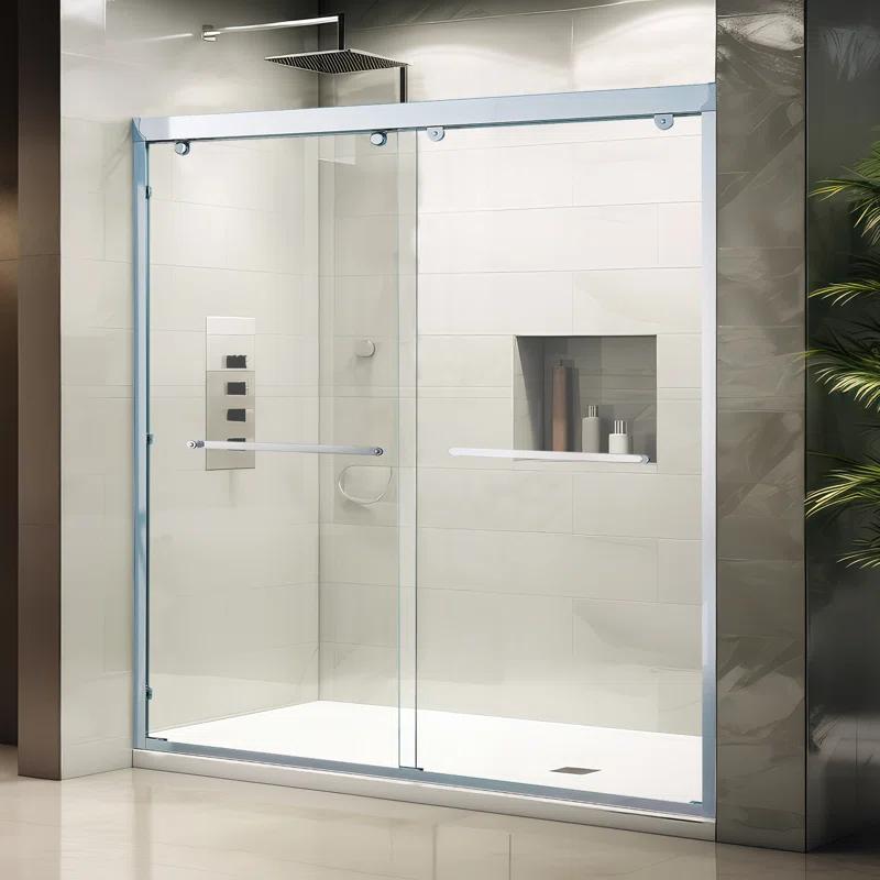 56-60"W X 76"H Double Sliding Shower Door, Aluminium Alloy Frame In Chrome, 5/16" (8Mm) Thick SGCC Tempered Clear Glass.