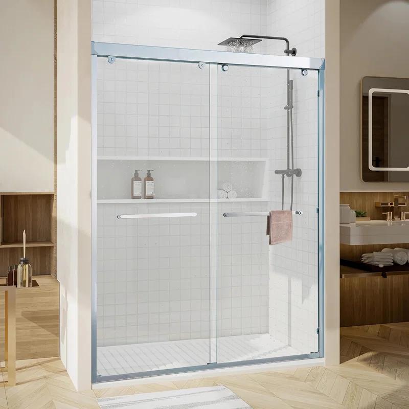 56-60"W X 76"H Double Sliding Shower Door, Aluminium Alloy Frame In Chrome, 5/16" (8Mm) Thick SGCC Tempered Clear Glass.