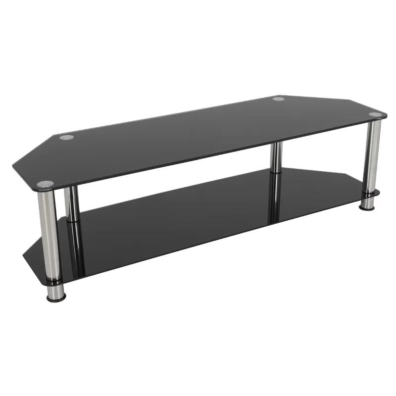 Black Glass and Chrome Corner TV Stand with Shelves