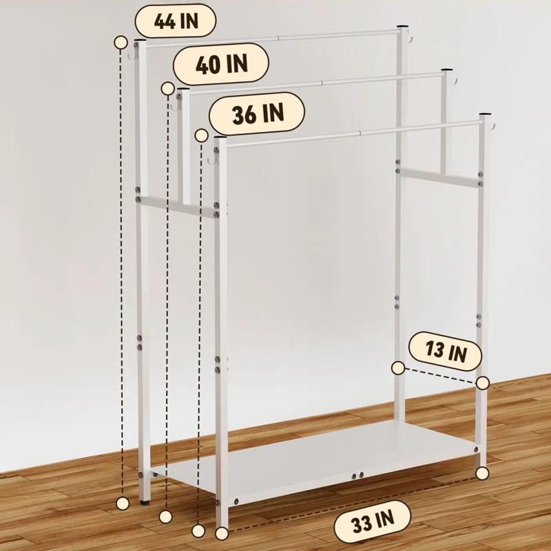 44" High Freestanding Towel Rack with 6 Bathroom Hooks