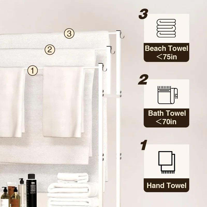 44" High Freestanding Towel Rack with 6 Bathroom Hooks