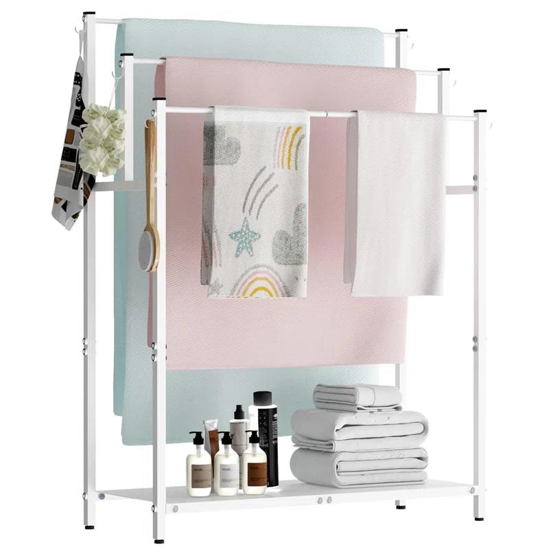 44" High Freestanding Towel Rack with 6 Bathroom Hooks