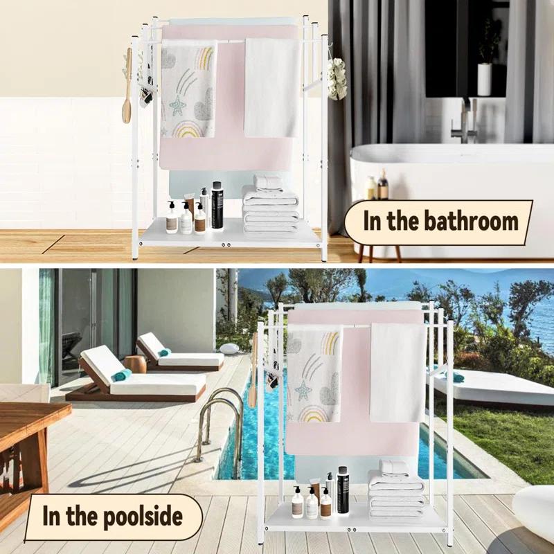 44" High Freestanding Towel Rack with 6 Bathroom Hooks