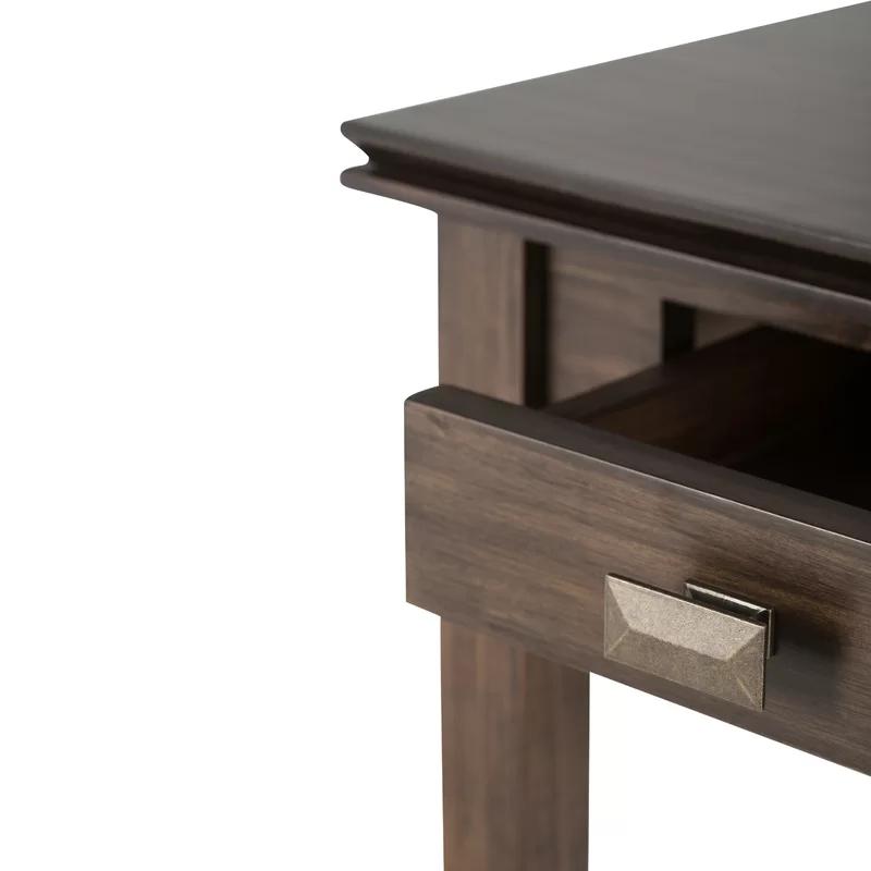 Natural Aged Brown Solid Wood End Table with Storage