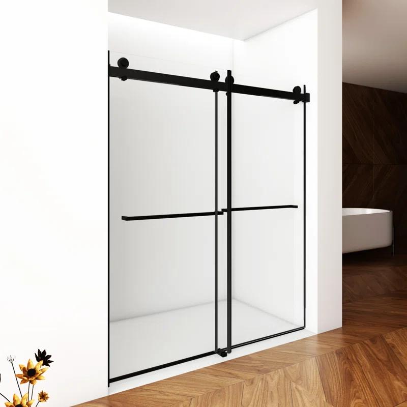 56"-60"W X 70"H Frameless Shower Door, Double Sliding Shower Door, 5/16"(8Mm) Laminated Glass Premium Tempered Glass Shower Enclosure,Double Side Easy Clean Coat Finished With Buffer
