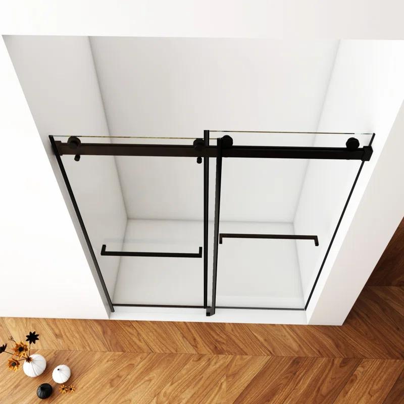 56"-60"W X 70"H Frameless Shower Door, Double Sliding Shower Door, 5/16"(8Mm) Laminated Glass Premium Tempered Glass Shower Enclosure,Double Side Easy Clean Coat Finished With Buffer
