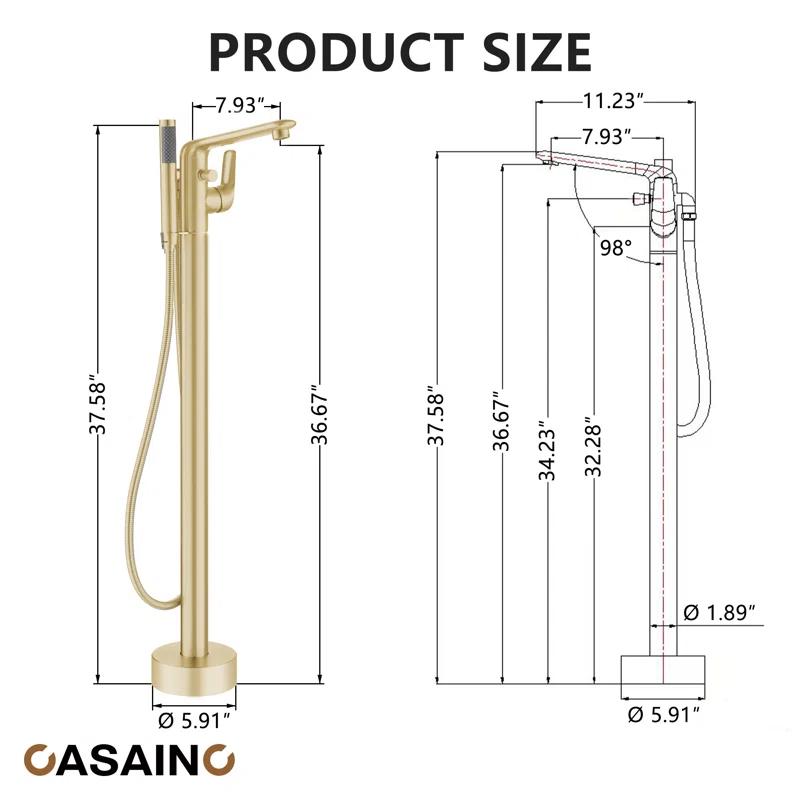 Single Handle Freestanding Bathtub Faucet with Diverter and Handshower