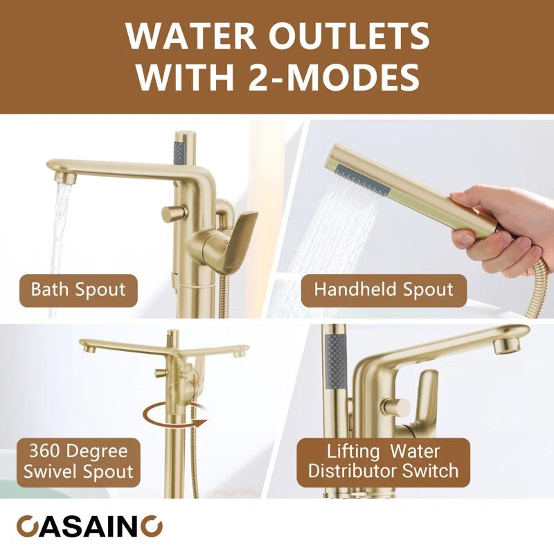 Single Handle Freestanding Bathtub Faucet with Diverter and Handshower