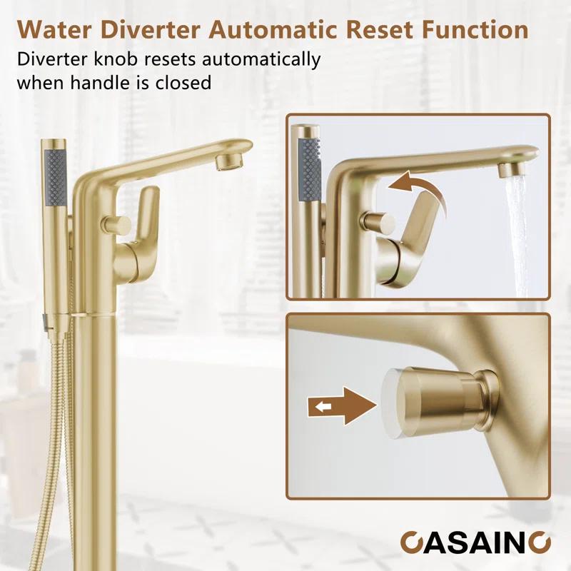 Single Handle Freestanding Bathtub Faucet with Diverter and Handshower