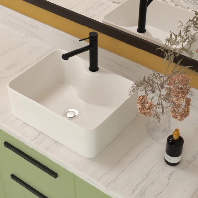 16" x 12" Bathroom Vessel Sink Rectangular Above Counter White Ceramic Vessel Sink with Faucet Hole