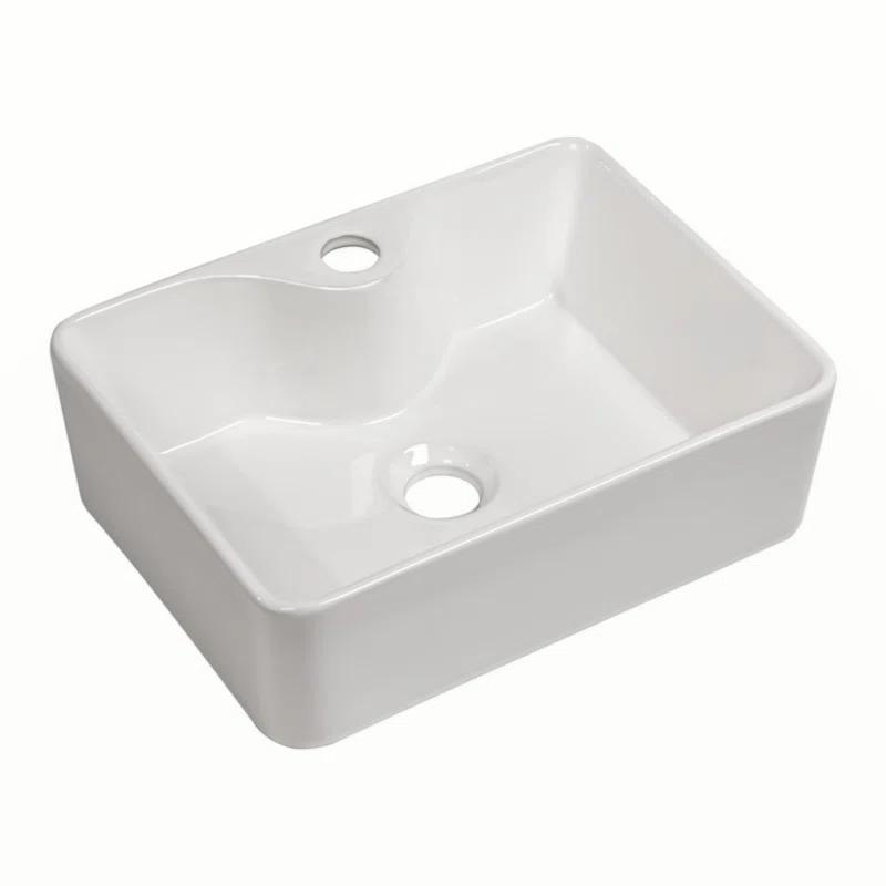 16" x 12" Bathroom Vessel Sink Rectangular Above Counter White Ceramic Vessel Sink with Faucet Hole