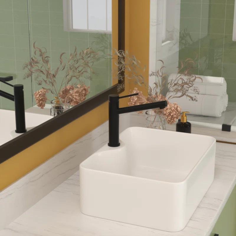 16" x 12" Bathroom Vessel Sink Rectangular Above Counter White Ceramic Vessel Sink with Faucet Hole