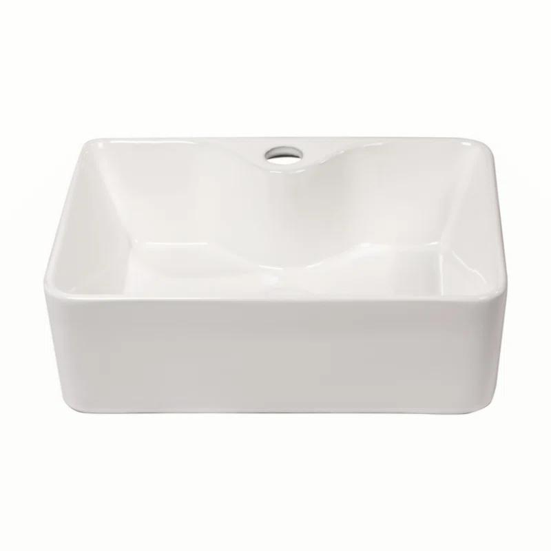 16" x 12" Bathroom Vessel Sink Rectangular Above Counter White Ceramic Vessel Sink with Faucet Hole