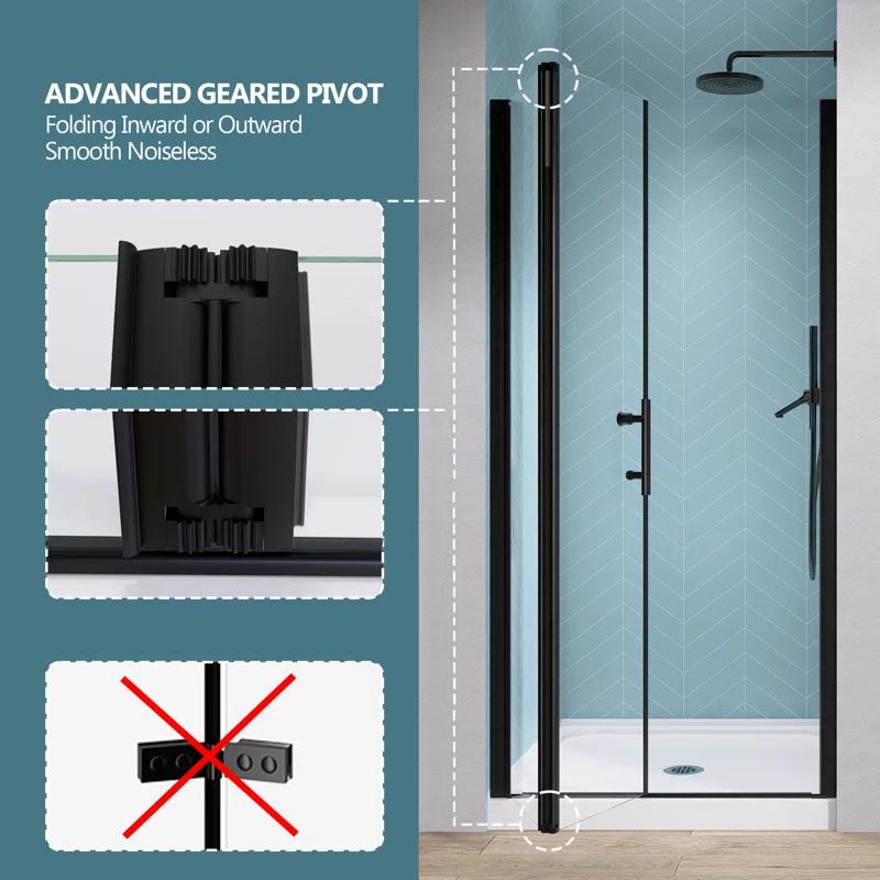Shower Doors 34" -35 1/4" W x 72" H Bifold Frameless Glass Shower Door, Folding Shower Doors