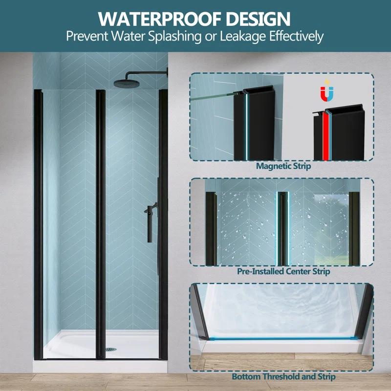 Shower Doors 34" -35 1/4" W x 72" H Bifold Frameless Glass Shower Door, Folding Shower Doors