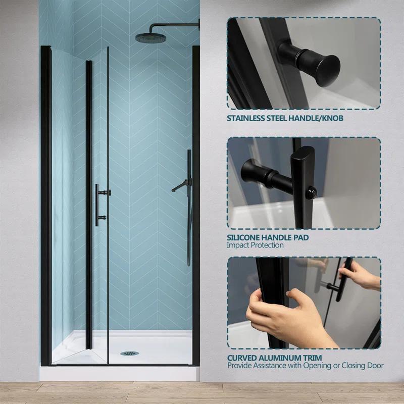 Shower Doors 34" -35 1/4" W x 72" H Bifold Frameless Glass Shower Door, Folding Shower Doors
