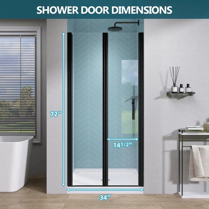 Shower Doors 34" -35 1/4" W x 72" H Bifold Frameless Glass Shower Door, Folding Shower Doors