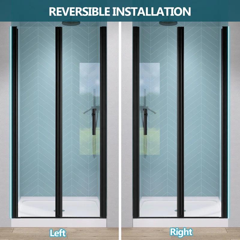 Shower Doors 34" -35 1/4" W x 72" H Bifold Frameless Glass Shower Door, Folding Shower Doors