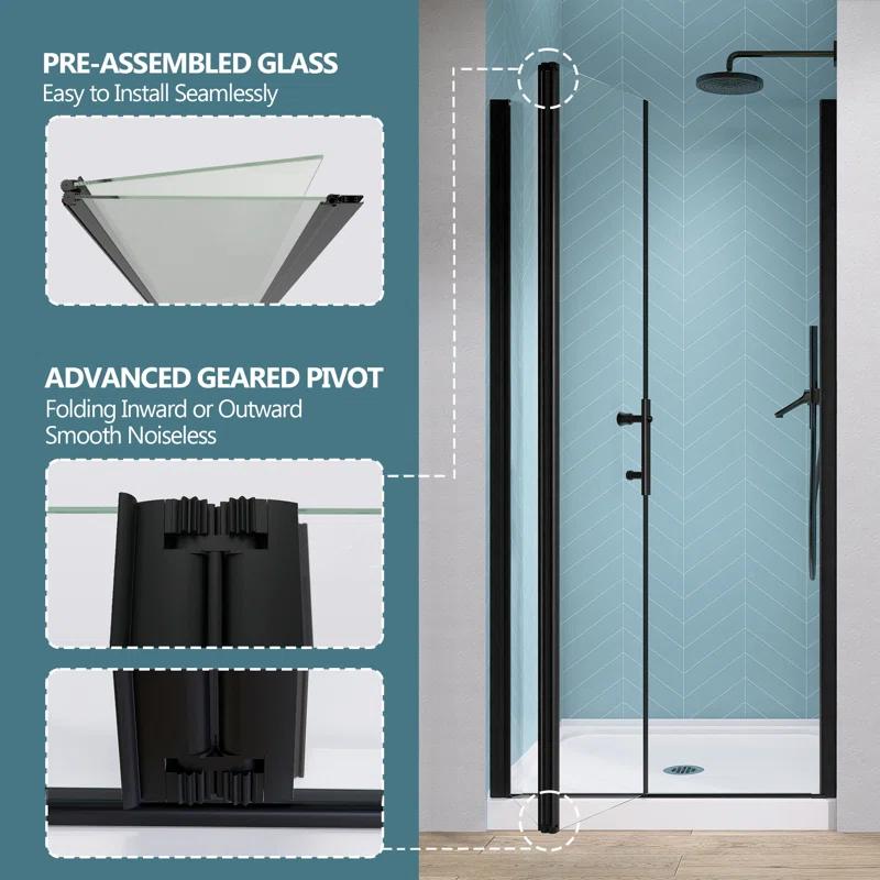 Shower Doors 34" -35 1/4" W x 72" H Bifold Frameless Glass Shower Door, Folding Shower Doors
