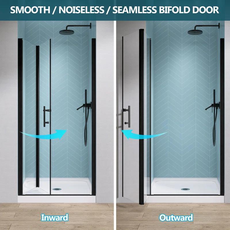 Shower Doors 34" -35 1/4" W x 72" H Bifold Frameless Glass Shower Door, Folding Shower Doors