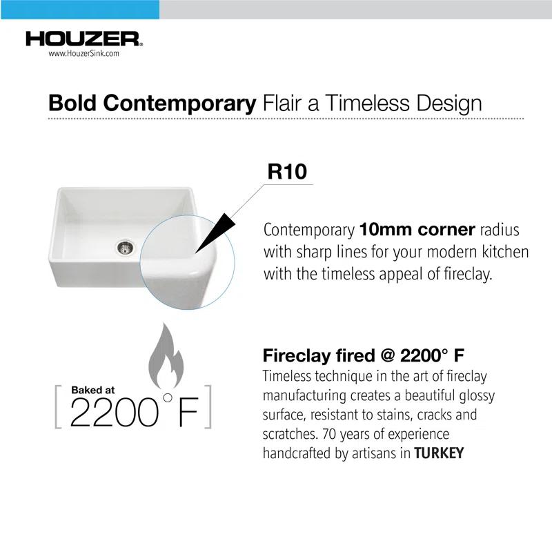 Platus Houzer Farmhouse Apron Front/Undermount 36 inch Fireclay Single Bowl Kitchen Sink