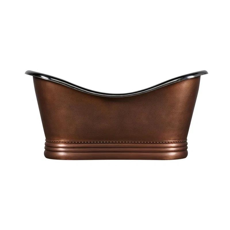 Paige 66" Copper Double Slipper Pedestal Tub with Pre-Drilled Overflow and Rolled Rim