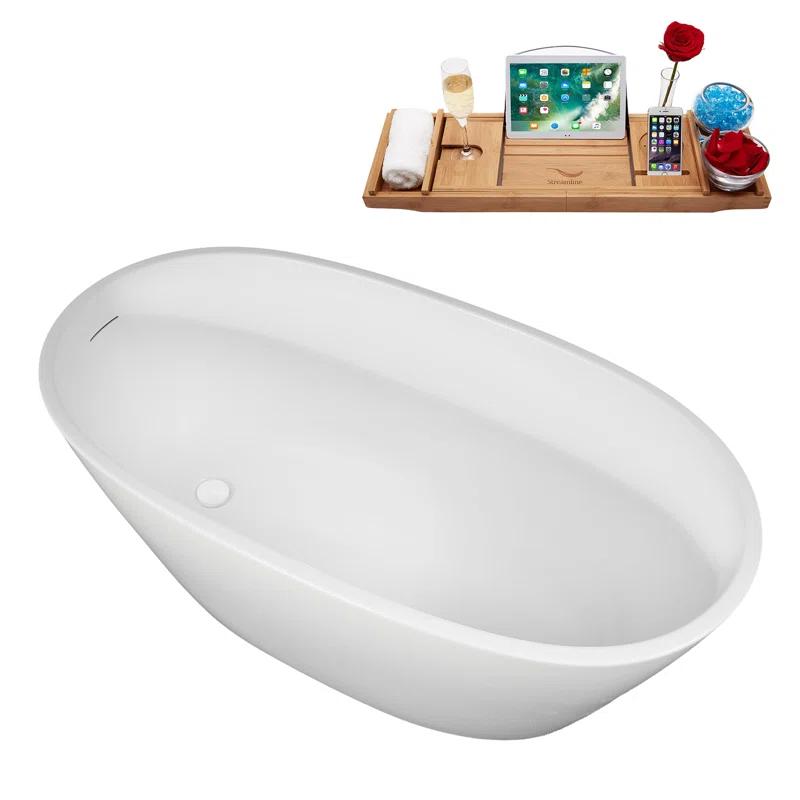 51" Streamline Soaking Freestanding Tub and Tray With Internal Drain