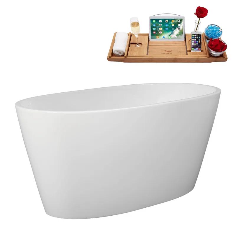 51" Streamline Soaking Freestanding Tub and Tray With Internal Drain