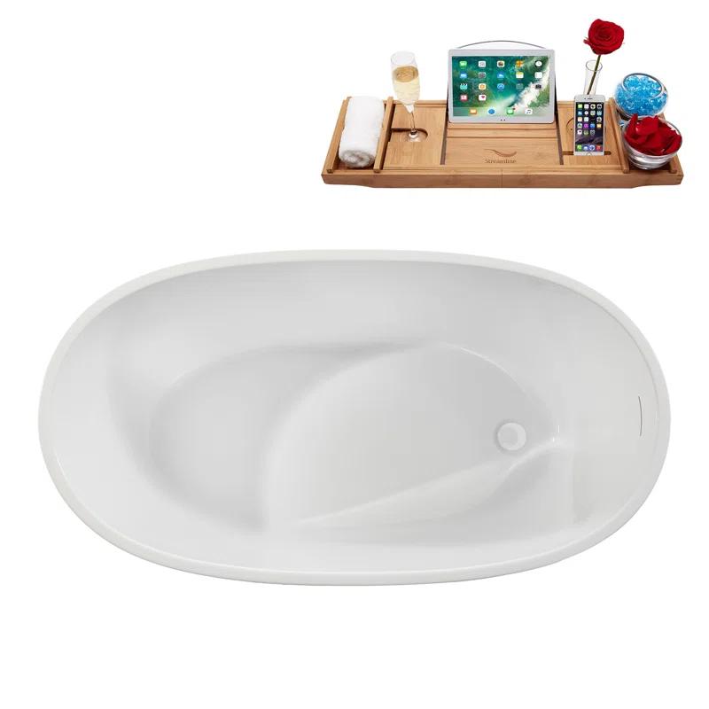 51" Streamline Soaking Freestanding Tub and Tray With Internal Drain
