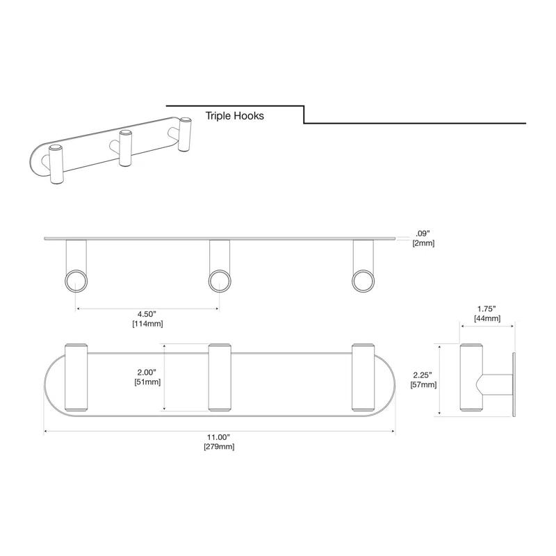 Latitude II Wall Mounted Towel and Robe Hook Rack with 3 Hooks