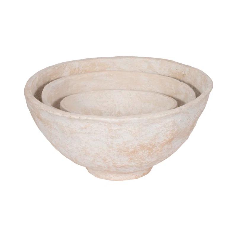 White Paper Mache Decorative Bowl (Set of 3)