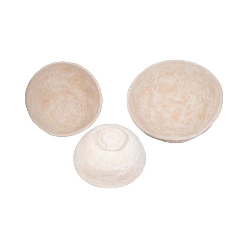 White Paper Mache Decorative Bowl (Set of 3)