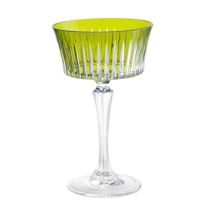 Green European Crystal Champagne Coupe Glasses, Set of 6