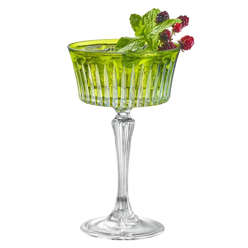 Green European Crystal Champagne Coupe Glasses, Set of 6