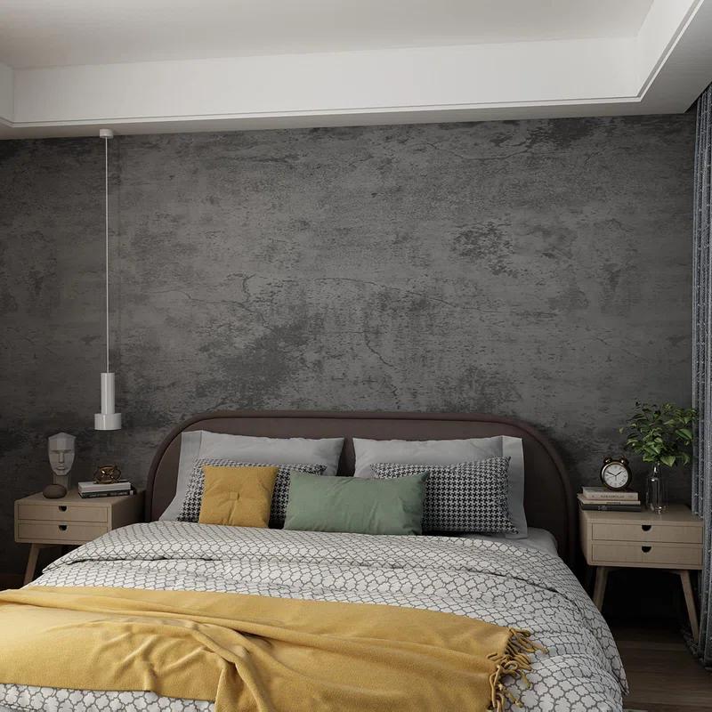 16"×1181" Extra Thick Large Size Blue Grey Concrete Wallpaper Peel And Stick Waterproof Dark Blue Gray Concrete Cement Contact Paper Vinyl Industrial Textured Sticker For Bedroom Bathroom Gym