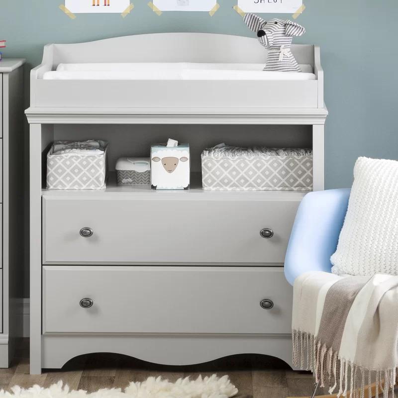 Soft Gray Classic Changing Table Dresser with Secure Front Panel