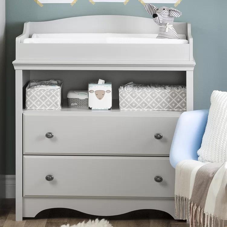 Soft Gray Classic Changing Table Dresser with Secure Front Panel
