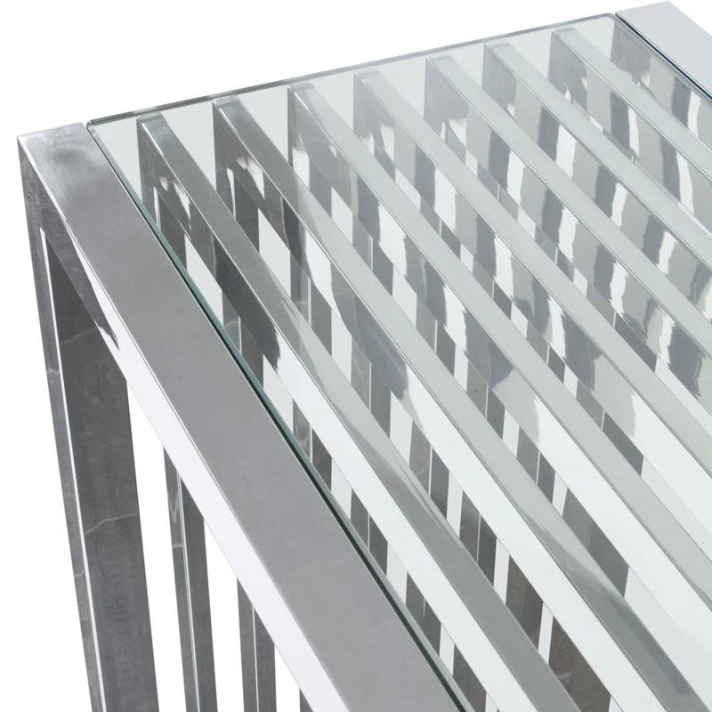 Soho 51'' Polished Stainless Steel Console Table with Tempered Glass Top